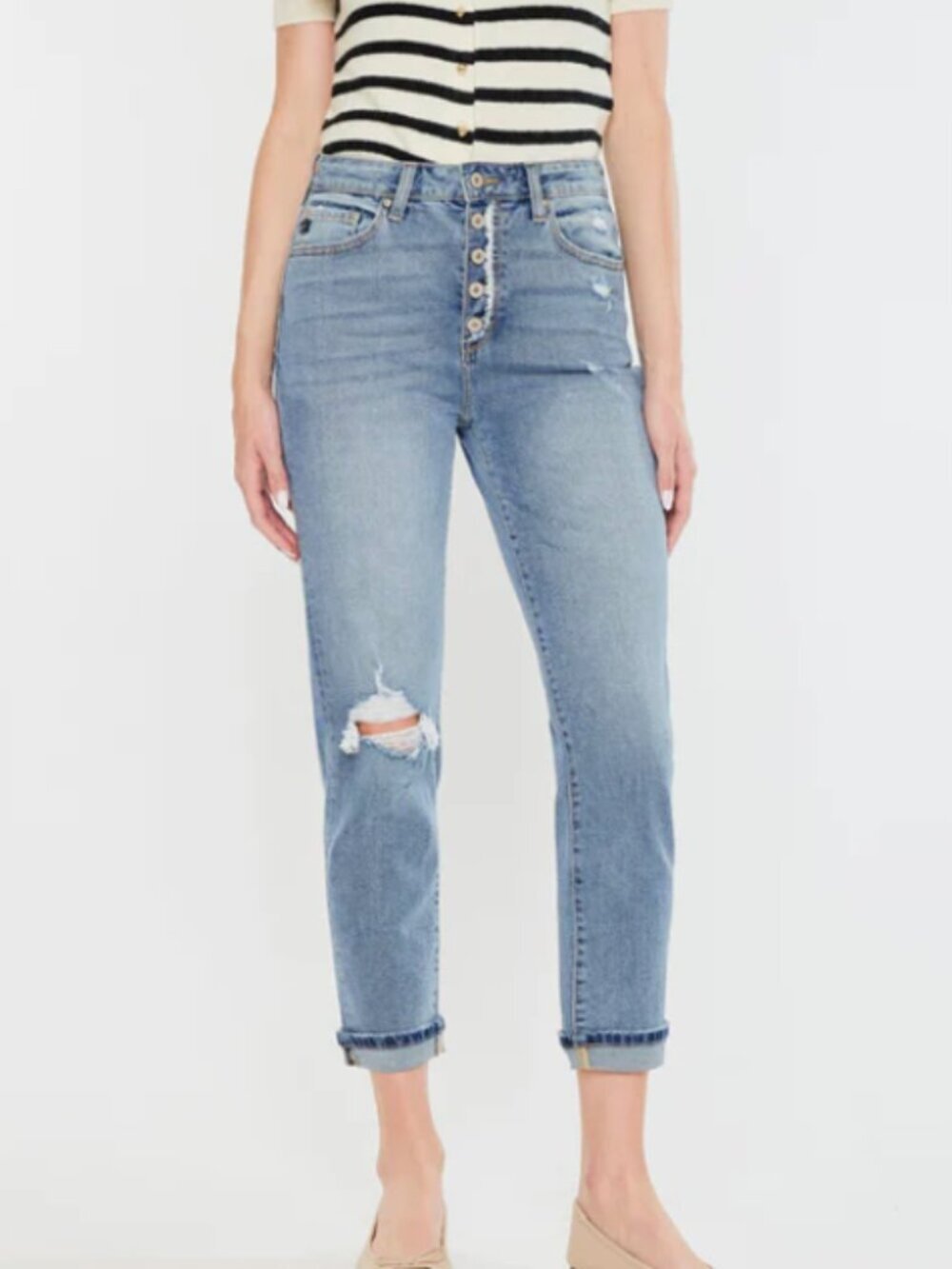 Kancan Stormi High Rise Mom Jeans Button Fly Comfort Stretch Size 13/30 Women's